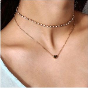 Rhinestone Layered ❤️ Heart Choker Necklace